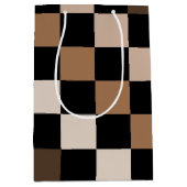 茶色の黒い市松模様にギンガム模様 ミディアムペーパーバッグ (正面)