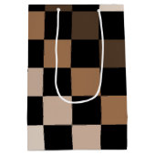 茶色の黒い市松模様にギンガム模様 ミディアムペーパーバッグ (裏面)