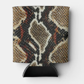 茶色の黒い赤いアニマルプリントのヘビの皮 缶クーラー (正面)