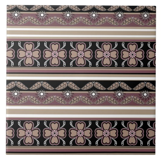 茶色の黒メキシコのオーナメントストライプ タイル (正面)