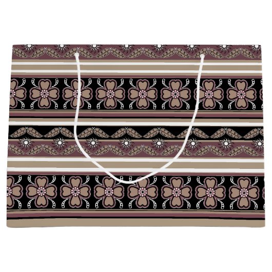 茶色の黒メキシコのオーナメントストライプ ラージペーパーバッグ (正面)