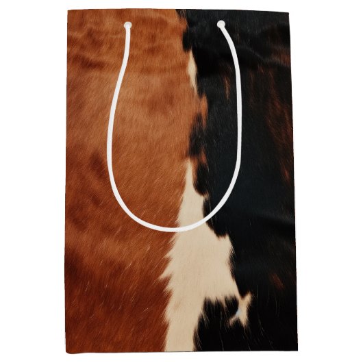 茶色の黒南西フェイク牛革 ミディアムペーパーバッグ (正面)