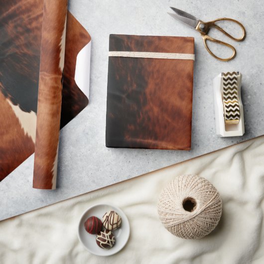 茶色の黒南西フェイク牛革 ラッピングペーパー (クラフト)