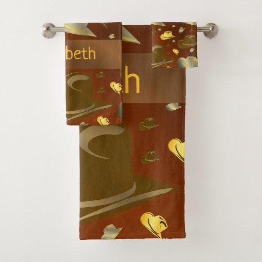 茶色のbの色合いの小さなカウボーイハットのパターン バスタオルセット (インサイチュ)