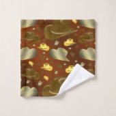 茶色のbの色合いの小さなカウボーイハットのパターン バスタオルセット (ウォッシュタオル)