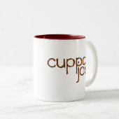 茶色のcuppaのジョーのロゴ- ツートーンマグカップ (正面右)