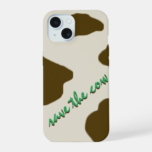 茶色のSAVE THE COW iPhone 15ケース (裏面)