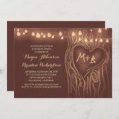 茶色は木のロマンチックなリハーサルの夕食をつけます 招待状 (正面/裏面)