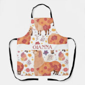 茶色アルパカ水色パタカラフルーン エプロン (正面)