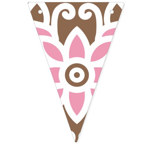 茶色エレガントとピンクの花模様セット バンティングフラッグ (第3の旗)