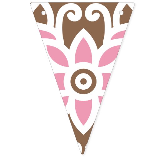 茶色エレガントとピンクの花模様セット バンティングフラッグ (第1の旗)