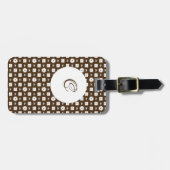 茶色エレガントと白のパタ市松模様にーン ラゲッジタグ (正面横)