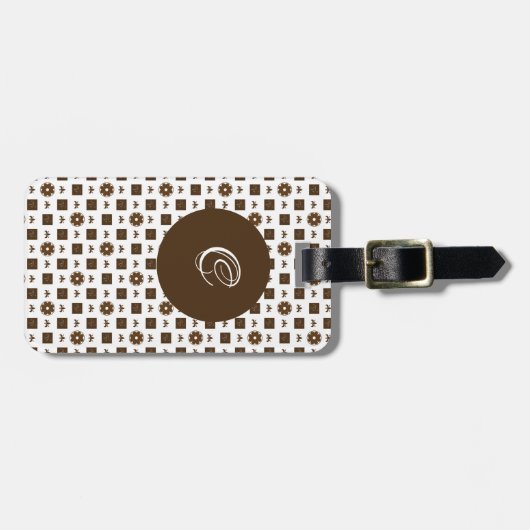 茶色エレガントと白のパタ市松模様にーン ラゲッジタグ (正面横)