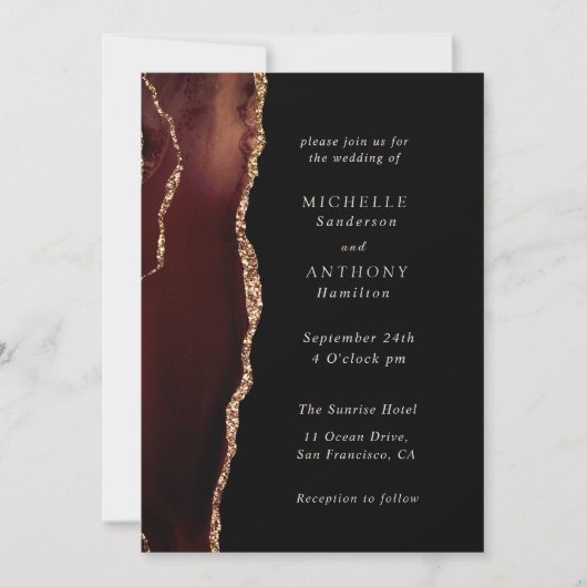 茶色エレガントのアゲート金ゴールドの結婚写真 招待状 (正面)