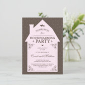 茶色エレガントのダマ淡い色のスクピンクハウス引っ越し祝いパーティー 招待状 (スタンド正面)