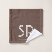 茶色エレガントのホワイトモノグラム名 バスタオルセット (ウォッシュタオル)