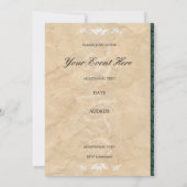 茶色エレガントの招待状に緑とオレンジ 招待状 (裏面)