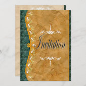 茶色エレガントの招待状に緑とオレンジ 招待状 (正面/裏面)