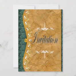 茶色エレガントの招待状に緑とオレンジ 招待状