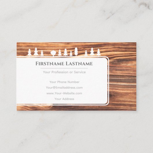 茶色エレガントの木目の森の白い木 名刺 (裏面)