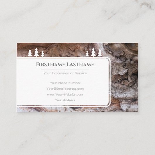 茶色エレガントの木目の樹皮の白い木 名刺 (裏面)