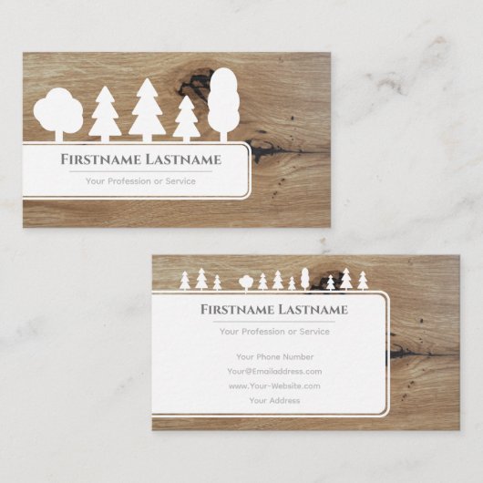 茶色エレガントの木目の花束の白い木 名刺 (正面/裏面)