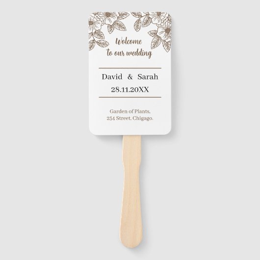 茶色エレガントの花のパーソナライズされた結婚式 プログラム ハンドファン (正面)