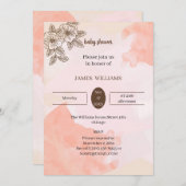 茶色エレガントの花の赤ちゃんシャワーカスタマイズ 招待状 (正面/裏面)