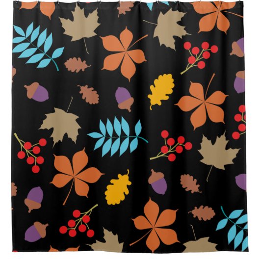 茶色エレガントの赤い紅葉パターン | シャワーカーテン (正面)