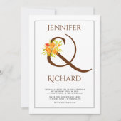 茶色エレガントアンパサンド、オレンジバラ秋の結婚式 招待状 (正面)