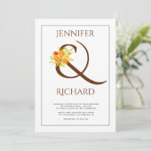 茶色エレガントアンパサンド、オレンジバラ秋の結婚式 招待状 (スタンド正面)