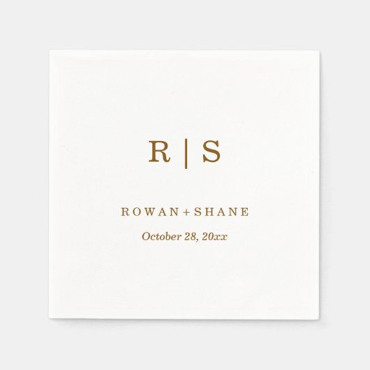 茶色エレガントモノグラ結婚ム付き白のナプキン スタンダードカクテルナプキン (正面)