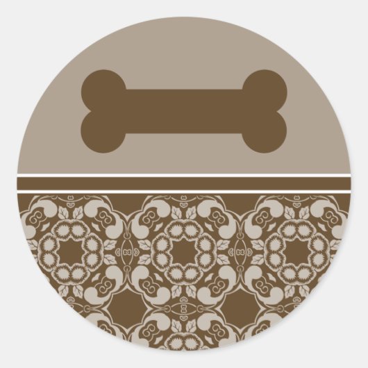 茶色エレガント犬の骨のステッカー ラウンドシール (正面)