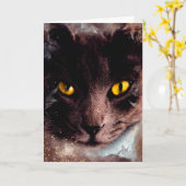 茶色エレガント猫の水色誕生日カード カード (黄色い花)