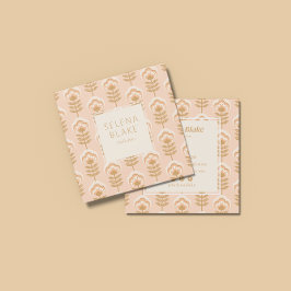 茶色エレガント花柄 スクエア名刺