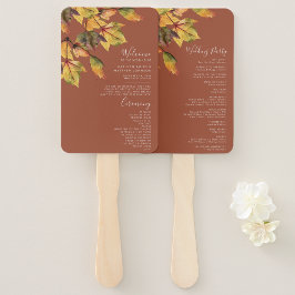 茶色エレガント黄金色の秋の結婚葉 ハンドファン