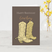 茶色カウボーイブーツの誕生日 カード (黄色い花)