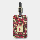 茶色カスタマイズフローラ黄色ピンク色オレンジ色の花 ラゲッジタグ (正面縦)