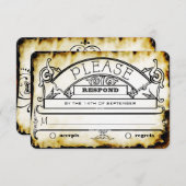 茶色クラフト紙 中世 タイポグラフィー 結婚式 出席確認 出欠カード (正面/裏面)