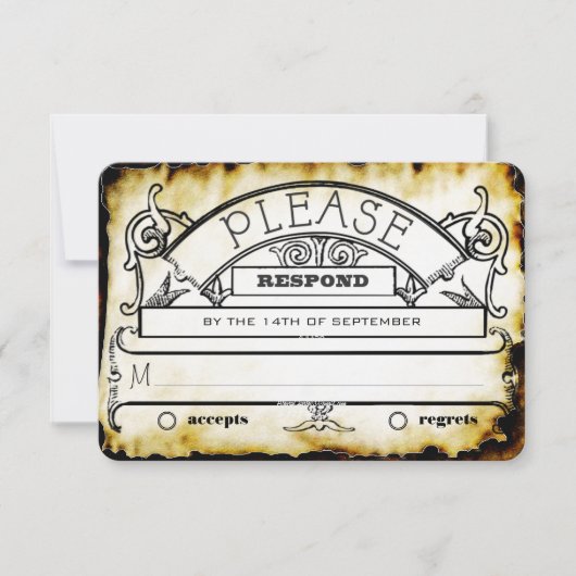 茶色クラフト紙 中世 タイポグラフィー 結婚式 出席確認 出欠カード (正面)