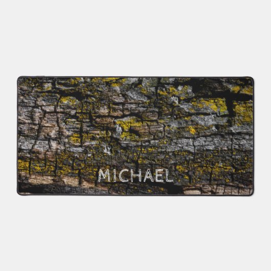 茶色クールの苔の木の樹皮あなたの名前をカスタムする デスクマット (正面)
