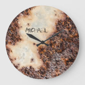 茶色クールの錆びた金属組織名前をカスタムする ラージ壁時計 (正面)