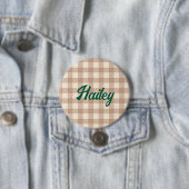 茶色クールベージュのギンガ名門私立校風のムplaidチェック 缶バッジ (インサイチュ)