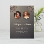 茶色グラデーショ伝統的ンインディアン結婚の 招待状 (スタンド正面)