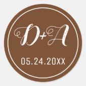茶色シンプルとエレガントイニシャル結婚の ラウンドシール (正面)