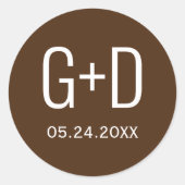 茶色シンプルとエレガントイニシャル結婚の ラウンドシール (正面)