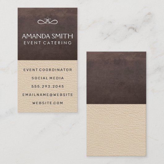 茶色スタイリッシュのテクスチャ |高級レザーの背景 名刺 (正面/裏面)