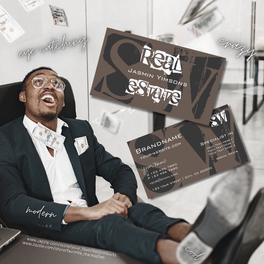 茶色スタイリッシュの灰色と白、イニシャル付きモダン 名刺