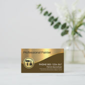 茶色スタイリッシュ層金ゴールド波画家 名刺 (スタンド正面)