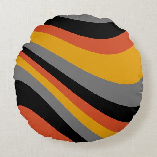 茶色ストライプの丸い枕 ラウンドクッション (正面)